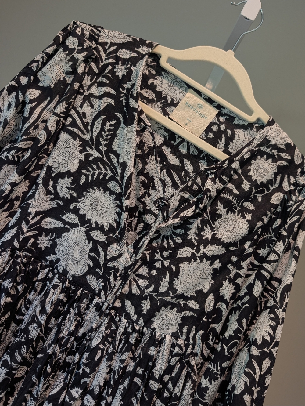 Guadalupe Anthropologie Anuka Black White Midi Dress Bohemian Hippie Floral Sz S - Picture 3 of 16